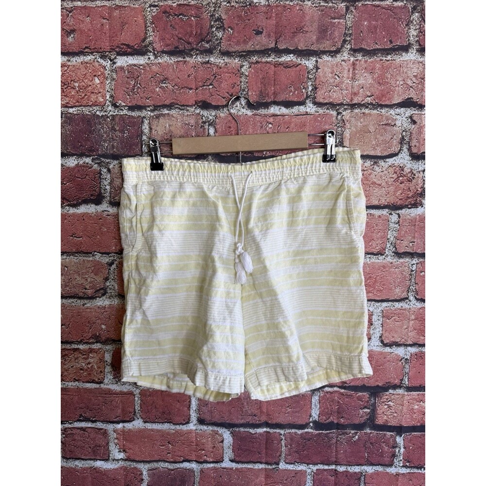 J. Jill Women's Linen Shorts Yellow White Striped Small Elastic Waist Drawstring